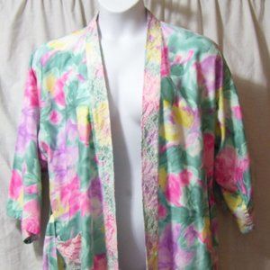 Watercolor Waltz Robe Pink Green OSFM NWOT